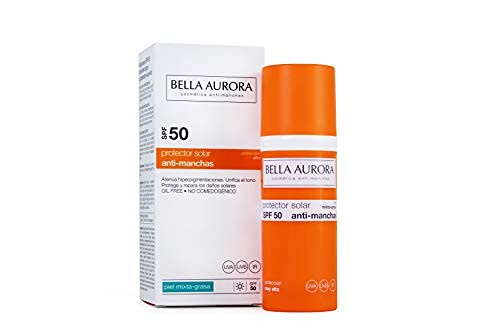 Bella Aurora Protector Solar SPF 50+ Facial Anti-Manchas Piel Mixta Grasa, 50 ml | Crema ProtecciÃ³n del Sol Cara | Bloqueador Solar