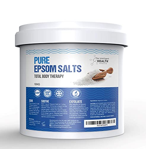Sales Pure Epsom | Sal de baño de sulfato de magnesio | Cubo de 10 kg por Intelligent Health | Ideal para aliviar dolores musculares | Reduce la inflamación