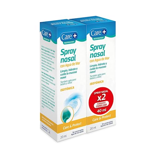 Care+ Duplo Spray Nasal Con Agua De Mar- Limpia, hidrata y cuida la mucosa nasal dañada o irritada - 40 ml (2x20ml)